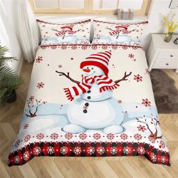 Cute Snowman Christmas Duvet Cover, Xmas Romantic Snowflake Bedding Set Gift For Your Girlfriend Boyfriend Gift For Love Gift For Friend Best Valentine Present Holiday Gift