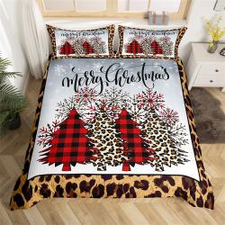 Leopard Grain Xmas Tree Bedding Set, Chic Cheetah Fur Print Bedding Set Gift For Your Girlfriend Boyfriend Gift For Love Gift For Friend Best Valentine Present Holiday Gift