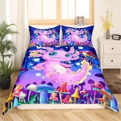 Cartoon Cute Axolotl Bedding Set, Watercolor Mushroom Exotic PlantsGift For Your Girlfriend Boyfriend Gift For Love Gift For Friend Best Valentine Present Holiday Gift