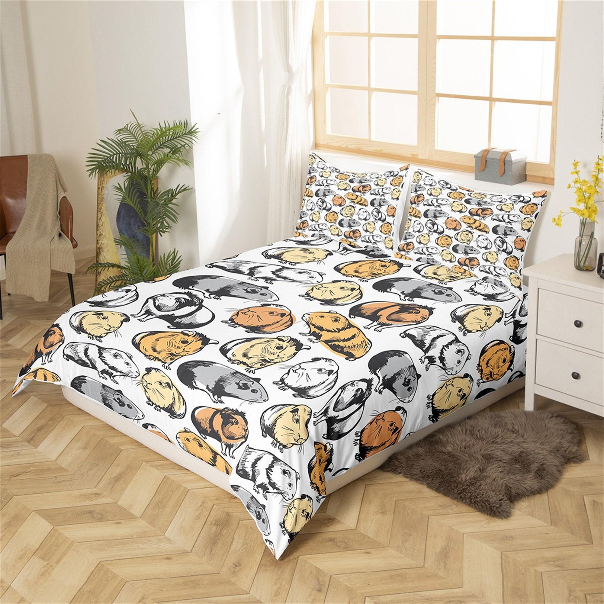 Handmade Guinea Pig Duvet Cover Set, Cartoon Cute Animal Pet Bedding Set, Watercolor Hippie Graffiti Quilt