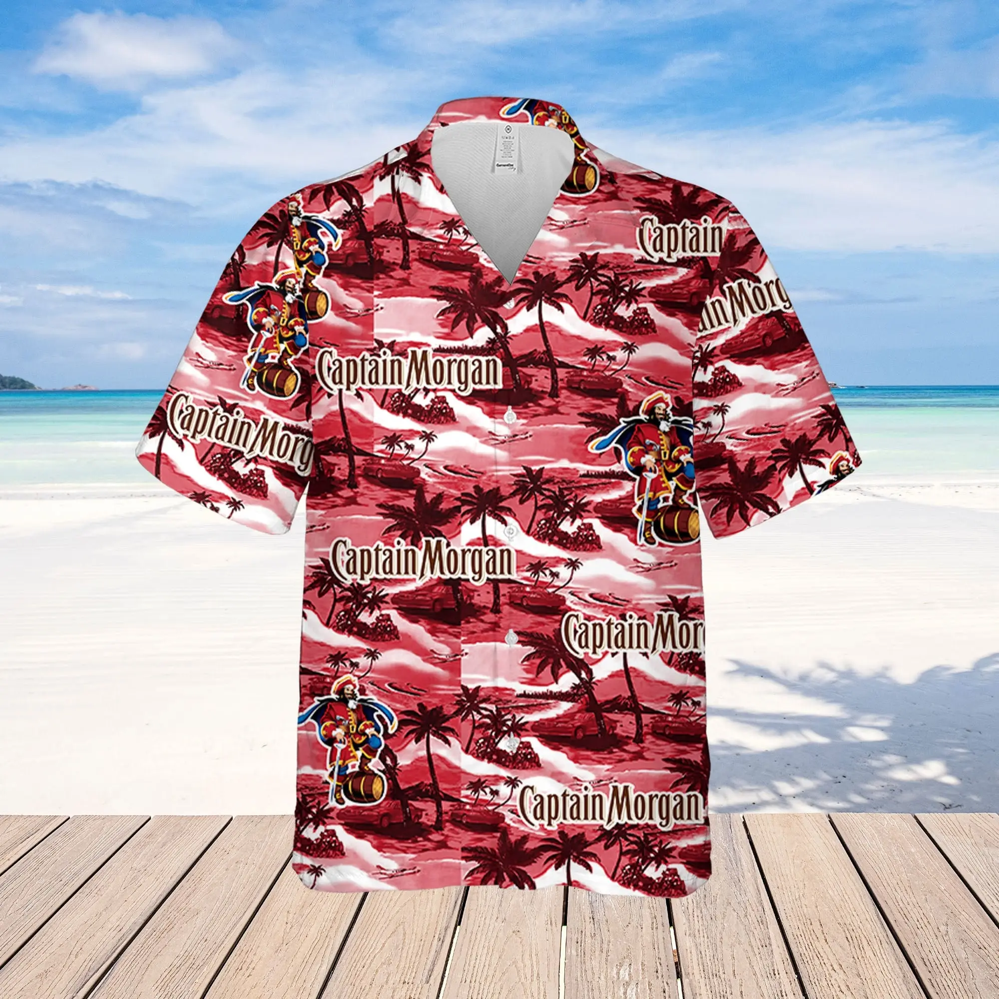 Captain Morgan Hawaiian Sea Island Pattern Shirt, Hawaiian beer Shirt Gift For Your Girlfriend Boyfriend Gift For Love Gift For Friend Best Valentine Present Holiday Gift