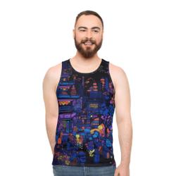 Neon Unisex Tank Top of Tokyo Nights, Graphic Muscle Meaningful Gift For Family Gift For Boyfriend Valentine Gift