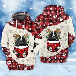 American Dog In Snow Pocket Merry Christmas 3D Hoodie, Winter Hoodie