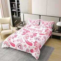 Cartoon Axolotl 100% Cotton Duvet Cover, Lovely Ocean Animal Bedding Set Gift For Your Girlfriend Boyfriend Gift For Love Gift For Friend Best Valentine Present Holiday Gift