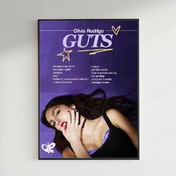 Guts Olivia Rodrigo Album Poster, Olivia Rodrigo Meaningful Gift For Family Gift For Boyfriend Valentine Gift Birthday Gift Holiday Gift