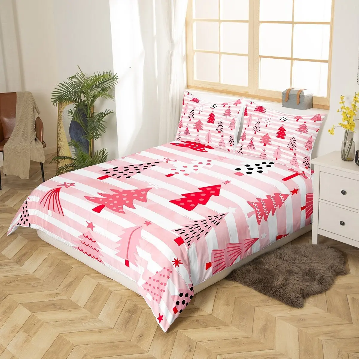 Xmas Pine Tree Bedding Set Christmas New Year Kids Girls Bedding Set Gift For Your Girlfriend Boyfriend Gift For Love Gift For Friend Best Valentine Present Holiday Gift