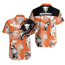 Ironworker Skull Orange  Hawaiian Shirt Gift For Your Girlfriend Boyfriend Gift For Love Gift For Friend Best Valentine Present Holiday Gift
