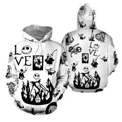 Jack Skellington Black and White All Over Printed Hoodie