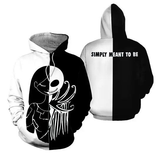 Jack Skellington Black and White All Over Printed Hoodie