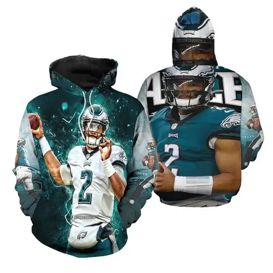 Jalen Hurts Match Hoodie 3D Vintage 90s #1 Quarterback Hoodie