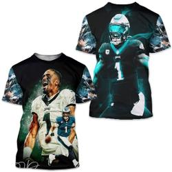 Jalen Hurts Watercolor Match T-shirt 3D Vintage 90s #1 Unisex Sport Gift Meaningful Gift For Family Gift For Boyfriend Valentine Gift