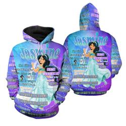 Jasmine Punk Words Pattern | Disney Quotes Sweatshirt/Hoodie/Jacket | Unisex Cartoon Graphic Outfits | Clothing Men Women Kids Toddlers