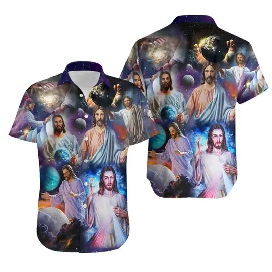 Jesus In Colorful Universe Hawaiian Shirt Gift For Your Girlfriend Boyfriend Gift For Love Gift For Friend Best Valentine Present Holiday Gift
