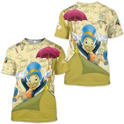 Jiminy Cricket Green Button Overalls Patterns Disney Outfits Unisex Casual T-shirts Meaningful Gift For Family Gift For Boyfriend Valentine Gift