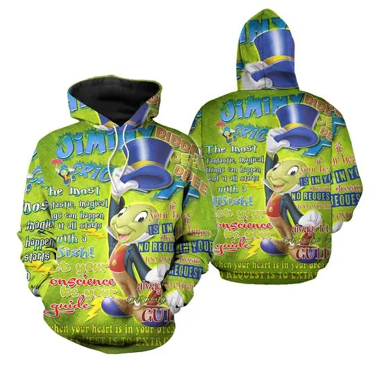 Jiminy Cricket Words Pattern | Disney 3D Hoodie