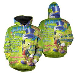 Jiminy Cricket Words Pattern | Disney 3D Hoodie