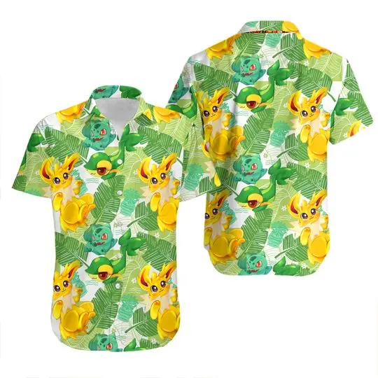 Jolteon Green PKM Hawaiian Shirt Gift For Your Girlfriend Boyfriend Gift For Love Gift For Friend Best Valentine Present Holiday Gift
