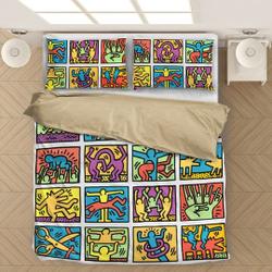 Keith Haring Inspired Bedding Set Gift For Your Girlfriend Boyfriend Gift For Love Gift For Friend Best Valentine Present Holiday Gift