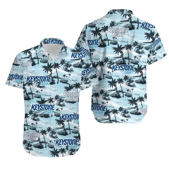 Keystone Light Hawaiian Sea Island Pattern hawaiian shirt Gift For Your Girlfriend Boyfriend Gift For Love Gift For Friend Best Valentine Present Holiday Gift