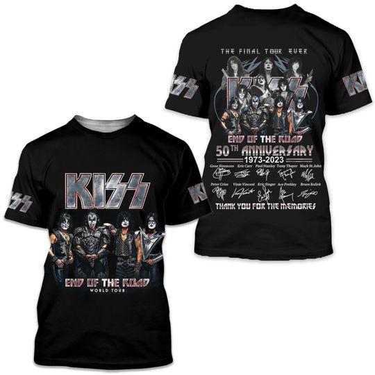Kiss Band 50th Anniversary 1973-2023 Signature 3D T-Shirt Meaningful Gift For Family Gift For Boyfriend Valentine Gift