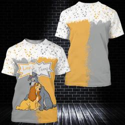 Lady & The Tramp Dogs Gray Yellow Splatter Paint Disney Cartoon 3D Tshirt Meaningful Gift For Family Gift For Boyfriend Valentine Gift