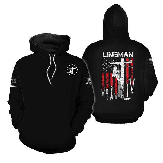 Lineman Patriotic American Flag Hoodie