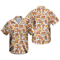 Lovely Capybara Hawaiian Shirt, Capybara Summer Aloha Beach Shirts Gift For Your Girlfriend Boyfriend Gift For Love Gift For Friend Best Valentine Present Holiday Gift