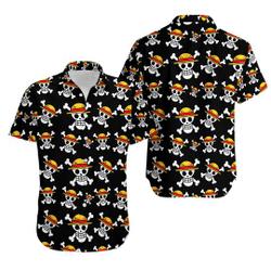 Luffy One Piece Button Up Hawaiian Shirt, Hawaiian Shirts for men, Holiday Shirts Gift For Your Girlfriend Boyfriend Gift For Love Gift For Friend Best Valentine Present Holiday Gift