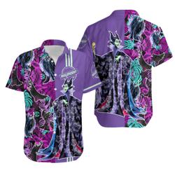 Maleficent Villains Floral Hawaii Beach Pattern Disney Hawaiian Button Down Shirt Gift For Your Girlfriend Boyfriend Gift For Love Gift For Friend Best Valentine Present Holiday Gift