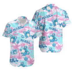 Marill Hawaiian Sea Island Pattern Shirt, PKM Birthday Hawaiian Shirt Gift For Your Girlfriend Boyfriend Gift For Love Gift For Friend Best Valentine Present Holiday Gift
