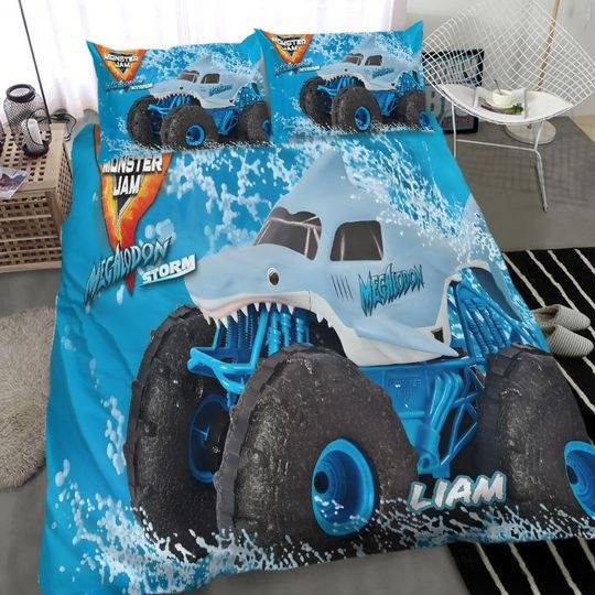 Megalodon Monster Truck Custom Bedding Set Gift For Your Girlfriend Boyfriend Gift For Love Gift For Friend Best Valentine Present Holiday Gift