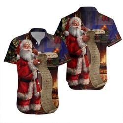 Men Santa Claus With Letter Print Pocket Front Hawaiian Shirt Gift For Your Girlfriend Boyfriend Gift For Love Gift For Friend Best Valentine Present Holiday Gift