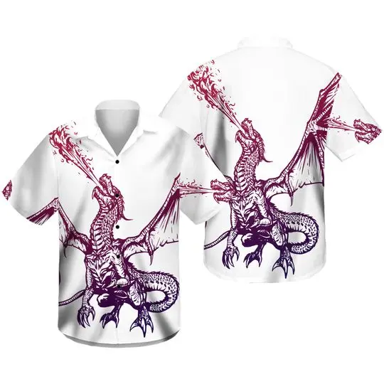 Men's Casual Button Down Short Sleeve Dragon Fire Hawaiian Shirt Gift For Your Girlfriend Boyfriend Gift For Love Gift For Friend Best Valentine Present Holiday Gift
