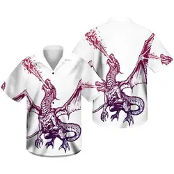 Men's Casual Button Down Short Sleeve Dragon Fire Hawaiian Shirt Gift For Your Girlfriend Boyfriend Gift For Love Gift For Friend Best Valentine Present Holiday Gift