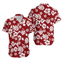 Men's Classic Hibiscus Christmas Red Hawaiian Shirt Gift For Your Girlfriend Boyfriend Gift For Love Gift For Friend Best Valentine Present Holiday Gift