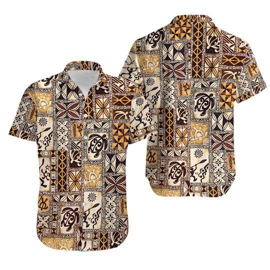 Mens Cotton Button Down Aloha Shirt- Tapa, Made In Hawaii Gift For Your Girlfriend Boyfriend Gift For Love Gift For Friend Best Valentine Present Holiday Gift