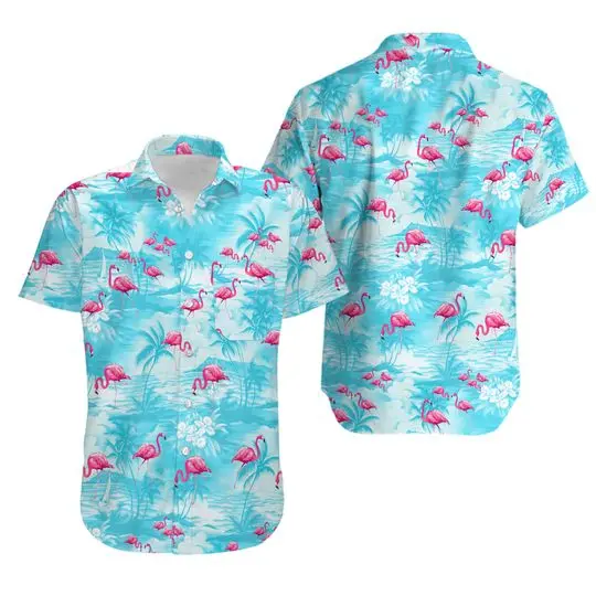 Men's Funky Flamingo Hawaiian Shirt Gift For Your Girlfriend Boyfriend Gift For Love Gift For Friend Best Valentine Present Holiday Gift