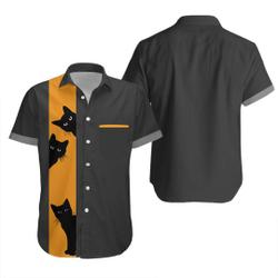 Mens Halloween Elements Cat Graphic Print Short Sleeve Shirt Gift For Your Girlfriend Boyfriend Gift For Love Gift For Friend Best Valentine Present Holiday Gift