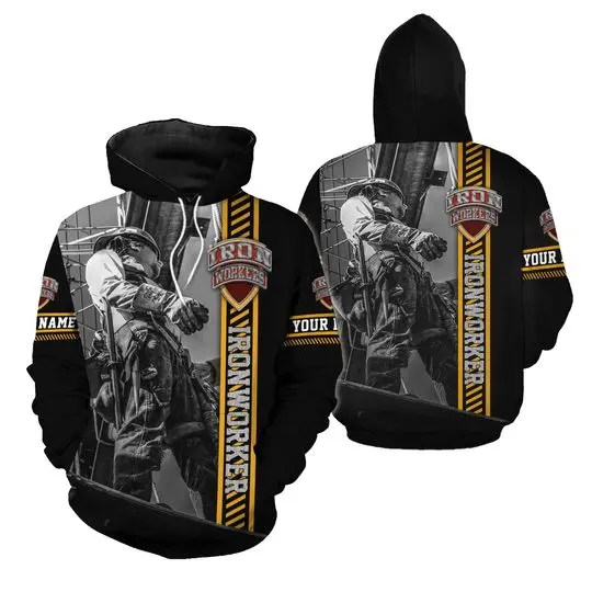 Men's Ironworker Personalized Name 3D Pullover All Over Print Custom Name Hoodie