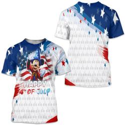 Mickey Fantasia July 4th USA Flag Patterns Disney Cartoon Outfits Unisex Casual T-shirts Meaningful Gift For Family Gift For Boyfriend Valentine Gift