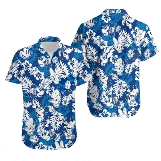 Mickey & Friends Blue White Summer Tropical Disney Hawaiian Shirt Gift For Your Girlfriend Boyfriend Gift For Love Gift For Friend Best Valentine Present Holiday Gift