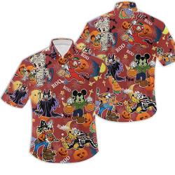 Mickey & Friends Orange Pattern Disney Hawaiian Button Down Shirt Gift For Your Girlfriend Boyfriend Gift For Love Gift For Friend Best Valentine Present Holiday Gift