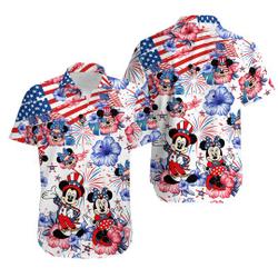 Mickey Minnie 4th Of July Hawaiian Shirt, Disney Independence Day Hawaii WDW Outfit Gift For Your Girlfriend Boyfriend Gift For Love Gift For Friend Best Valentine Present Holiday Gift