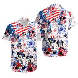 Mickey Minnie 4th Of July Hawaiian Shirt Gift For Your Girlfriend Boyfriend Gift For Love Gift For Friend Best Valentine Present Holiday Gift