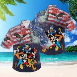 Mickey Minnie Goofy Donald 4th July Hawaiian shirt US Flag firework Patriot Day Hawaii shirt Gift For Your Girlfriend Boyfriend Gift For Love Gift For Friend Best Valentine Present Holiday Gift