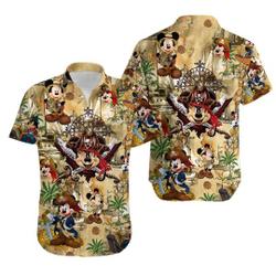 Mickey Mouse Pirate Hawaiian Shirt, Treasure Map Hawaiian Shirt Gift For Your Girlfriend Boyfriend Gift For Love Gift For Friend Best Valentine Present Holiday Gift