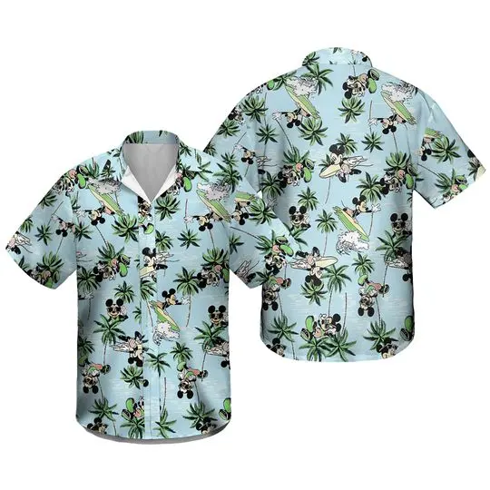 Mickey Mouse Surfing Pam Tree Disney Hawaiian Shirt Gift For Your Girlfriend Boyfriend Gift For Love Gift For Friend Best Valentine Present Holiday Gift