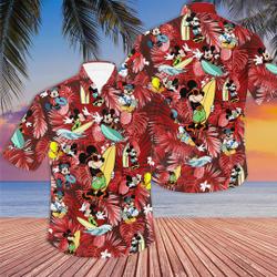 Mickey Mouse Surfing Red Patterns Summer Tropical Disney Hawaiian Shirt Gift For Your Girlfriend Boyfriend Gift For Love Gift For Friend Best Valentine Present Holiday Gift