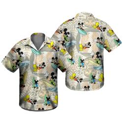 Mickey Surfing Waves Disney Hawaiian Summer Tropical Print Vacation Button Down Shirt Gift For Your Girlfriend Boyfriend Gift For Love Gift For Friend Best Valentine Present Holiday Gift