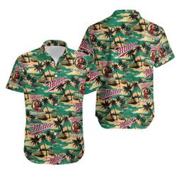 Miller Highlife Hawaiian Sea Island Pattern Shirt Gift For Your Girlfriend Boyfriend Gift For Love Gift For Friend Best Valentine Present Holiday Gift